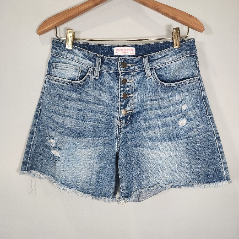 Discount Divas Distressed Blue Jean Shorts with Frayed Hem